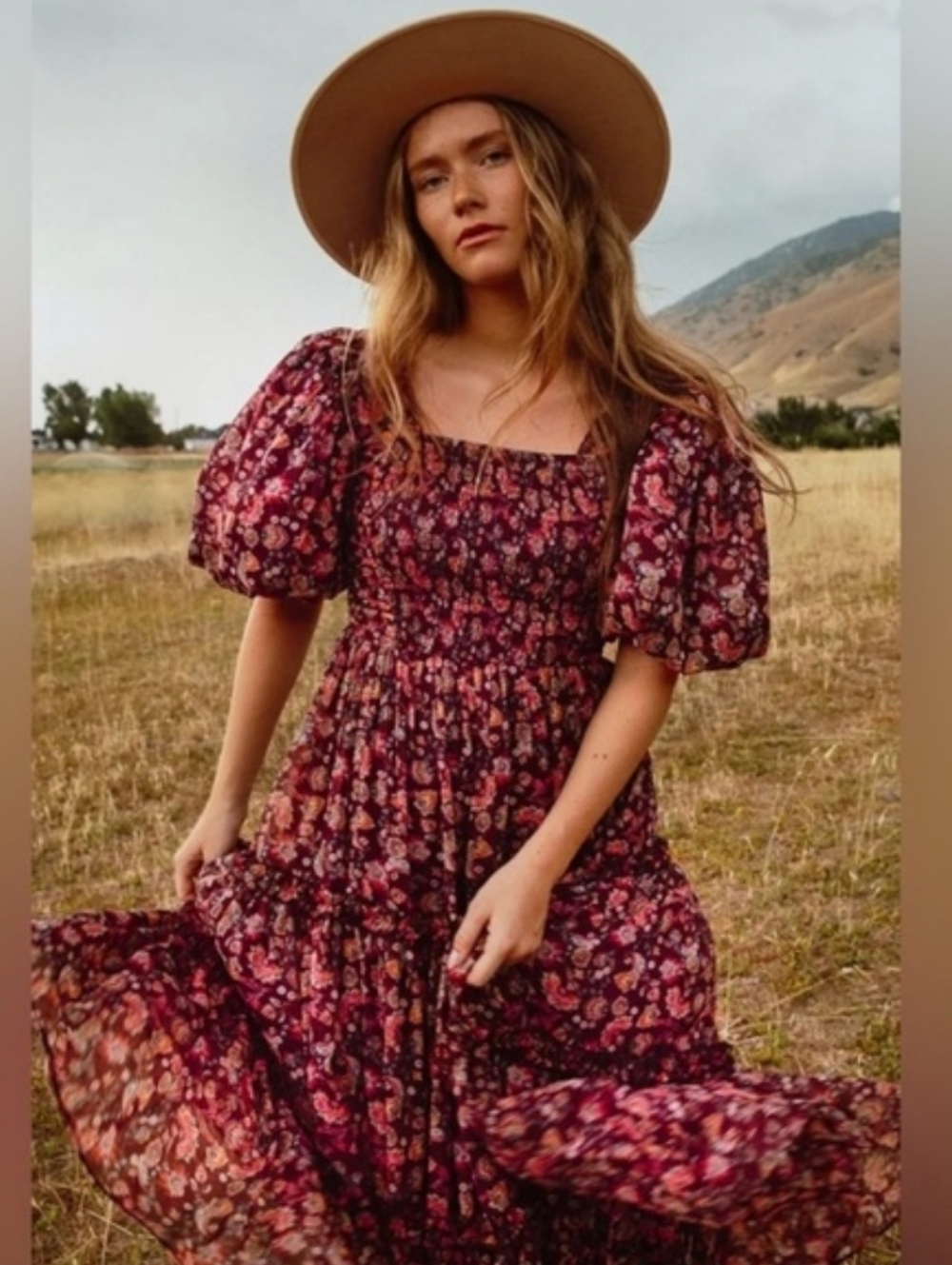 NWT Ivy City Co Stephanie Dress,  Flowy, Puff-Sleeve Floral Maxi Dress XXS